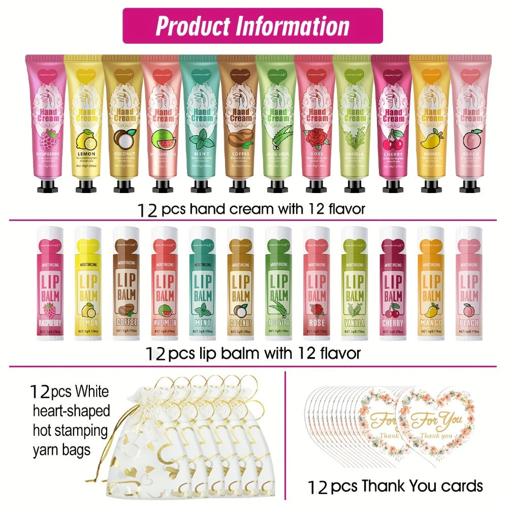 Shea Butter Hand Cream and Lip Balm Gift Set – Deep Moisturizing Skincare Bundle for Dry Cracked Skin, Vitamin E Natural Body Care Kit