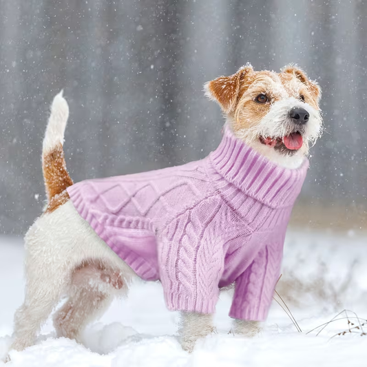 Dog Sweater Turtleneck Warm Knit Pullover with Soft Long Sleeves for Small Medium Breeds, All-Season Machine Washable Pet Sweater