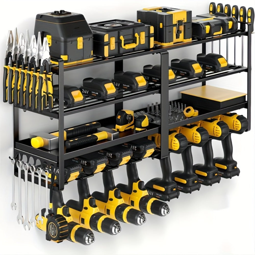 Wall Mounted Power Tool Organizer Rack, Metal Drill Holder with 2/3/4 Layer Floating Shelf, Garage Tool Storage for Cordless Drills