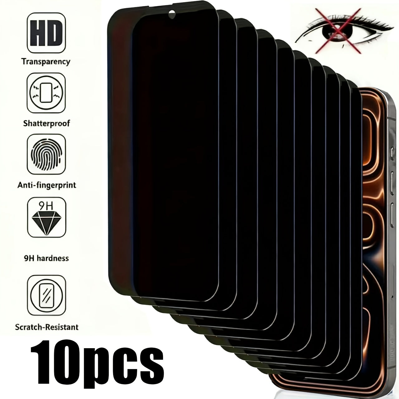 Anti-Spy Tempered Glass Screen Protector for iPhone – 9H Full Coverage Privacy Film, HD Blackout, Fingerprint Resistant, Face ID Compatible