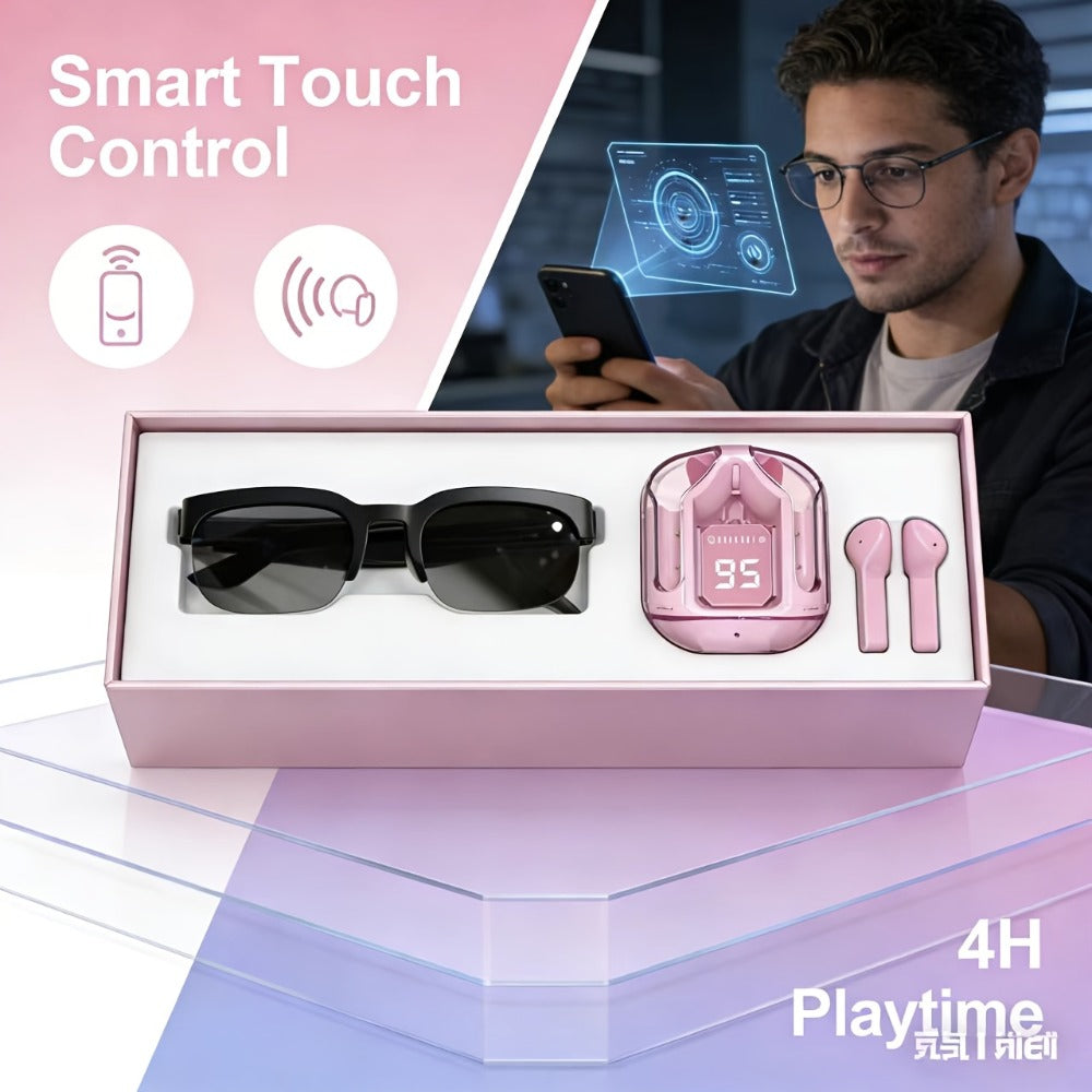 AI Translation Glasses & Wireless Headphones Bundle, Real-Time Multi-Language Translation, HiFi Audio