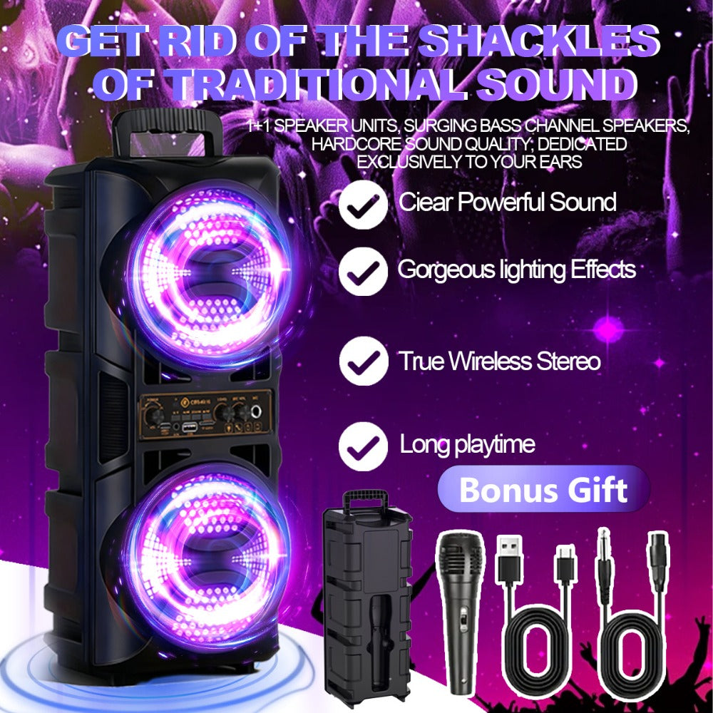 RGB Dual Speaker Portable Bluetooth Stereo Sound System with Subwoofer, Ambient Lighting, Two Speaker Sizes