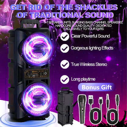 RGB Dual Speaker Portable Bluetooth Stereo Sound System with Subwoofer, Ambient Lighting, Two Speaker Sizes