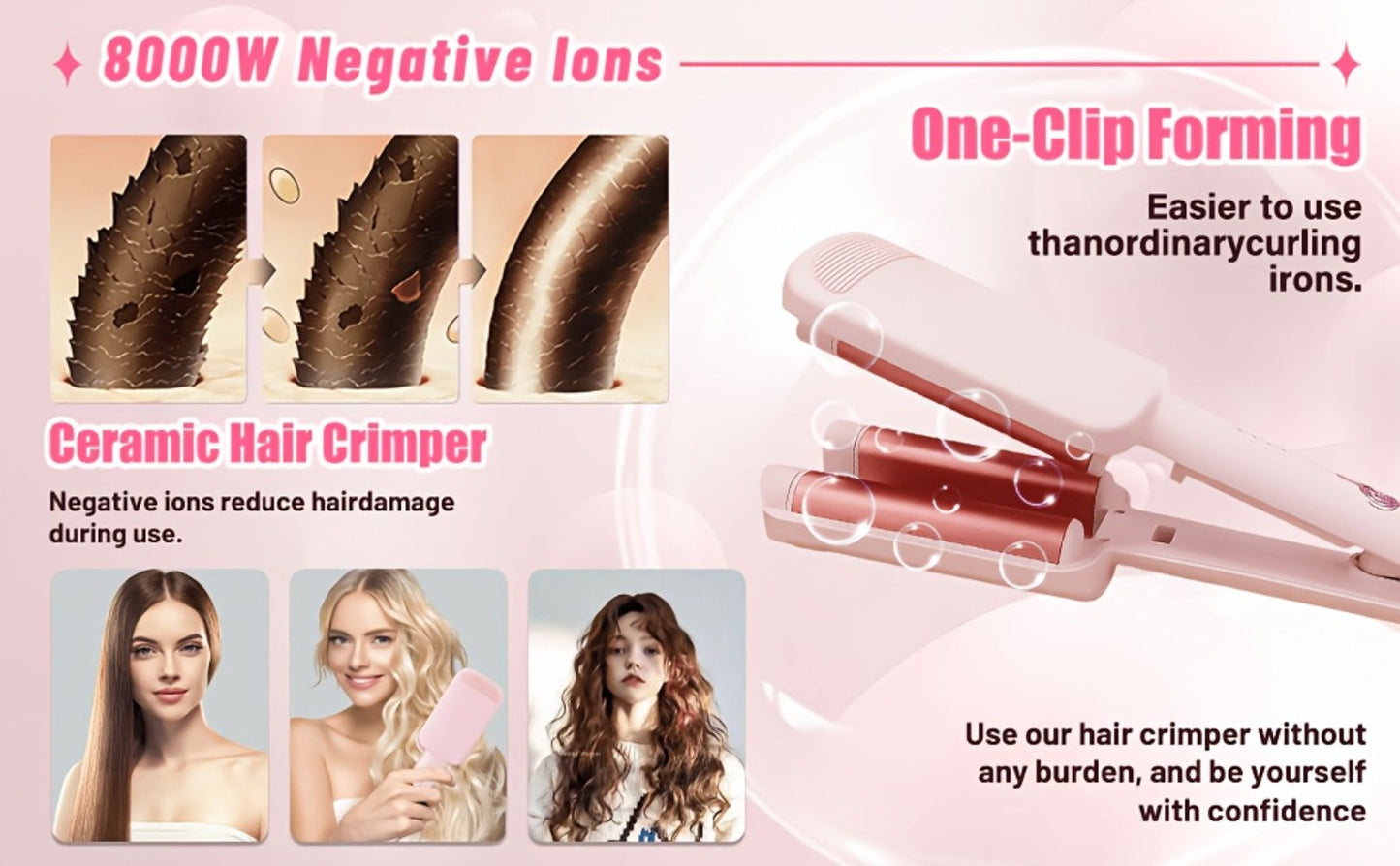 Hair Curling Iron 1.25 Inch - Beach Wave Curling Wand with Dual Voltage, Deep Wave Barrel, Anti-Frizz Ceramic Coating