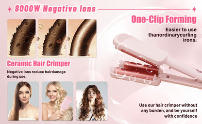 Hair Curling Iron 1.25 Inch - Beach Wave Curling Wand with Dual Voltage, Deep Wave Barrel, Anti-Frizz Ceramic Coating