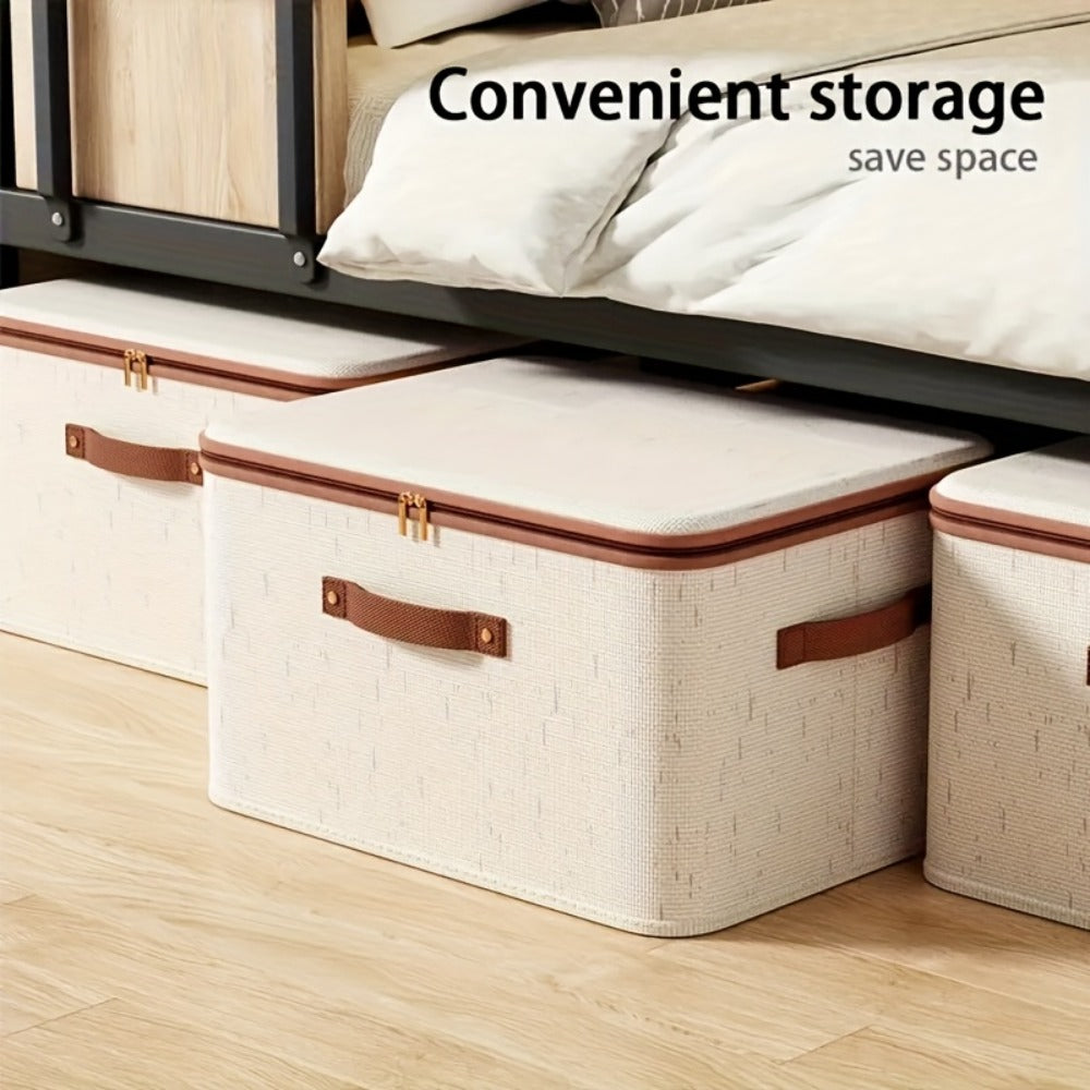 Two-Pack Foldable Fabric Storage Bins with Zipper Lids, Side Handles and Five Size Options