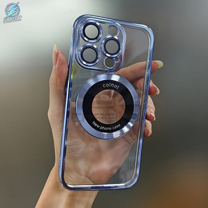 Phone Case Electroplated Clear Back with Built-In Lens Film and Magnetic Qi Charging for Select iPhones