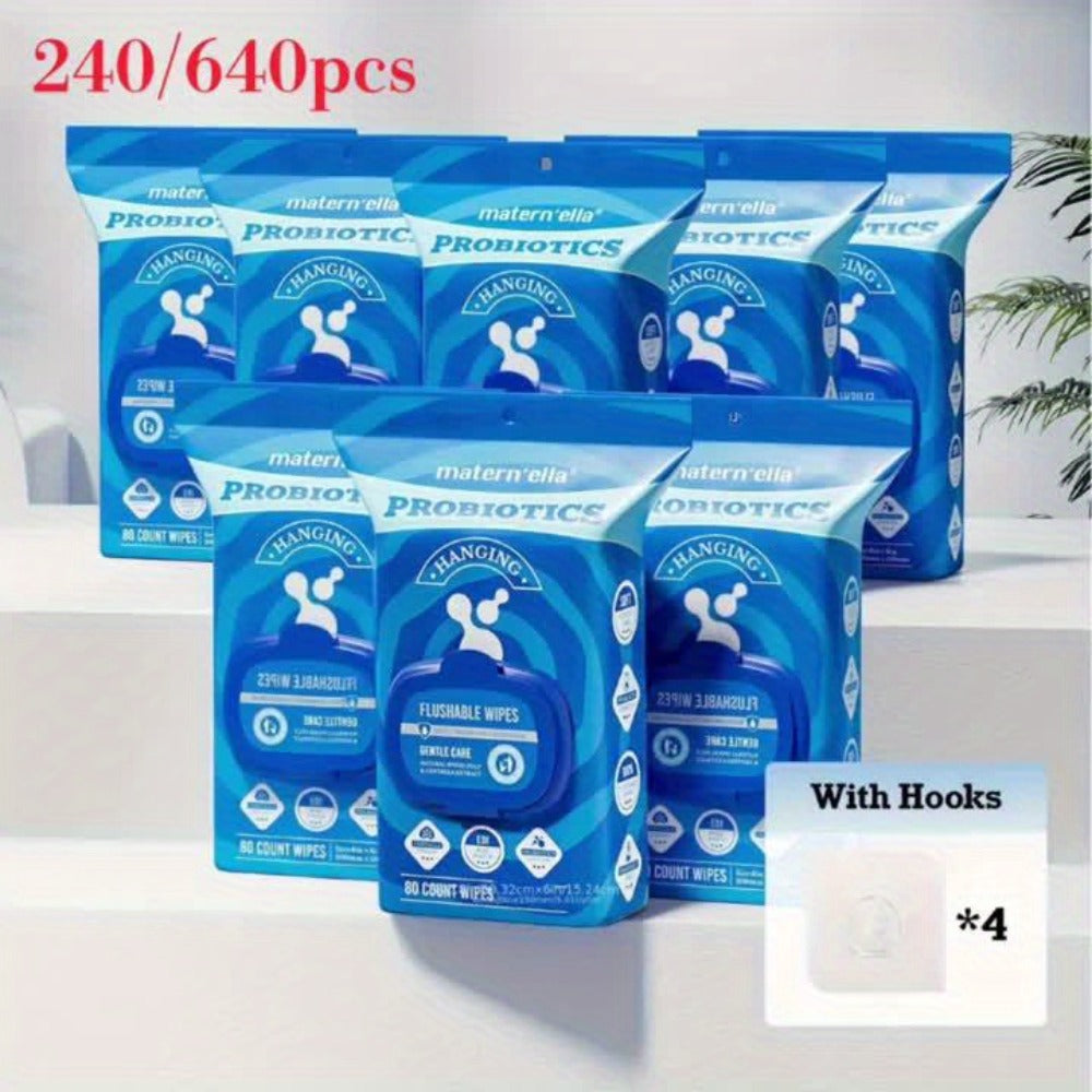 Flushable Wet Wipes for Adults with Probiotics, Plant-Based Fibers, Fragrance Free, Sewer Safe, & Thick Disposable Butt Wipes