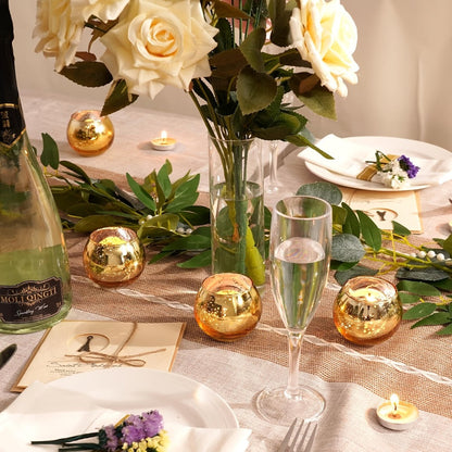 Round Glass Votive Candle Holder Sets in Gold, Pink, Silver or Green with 6-, 12- or 24-Piece Options