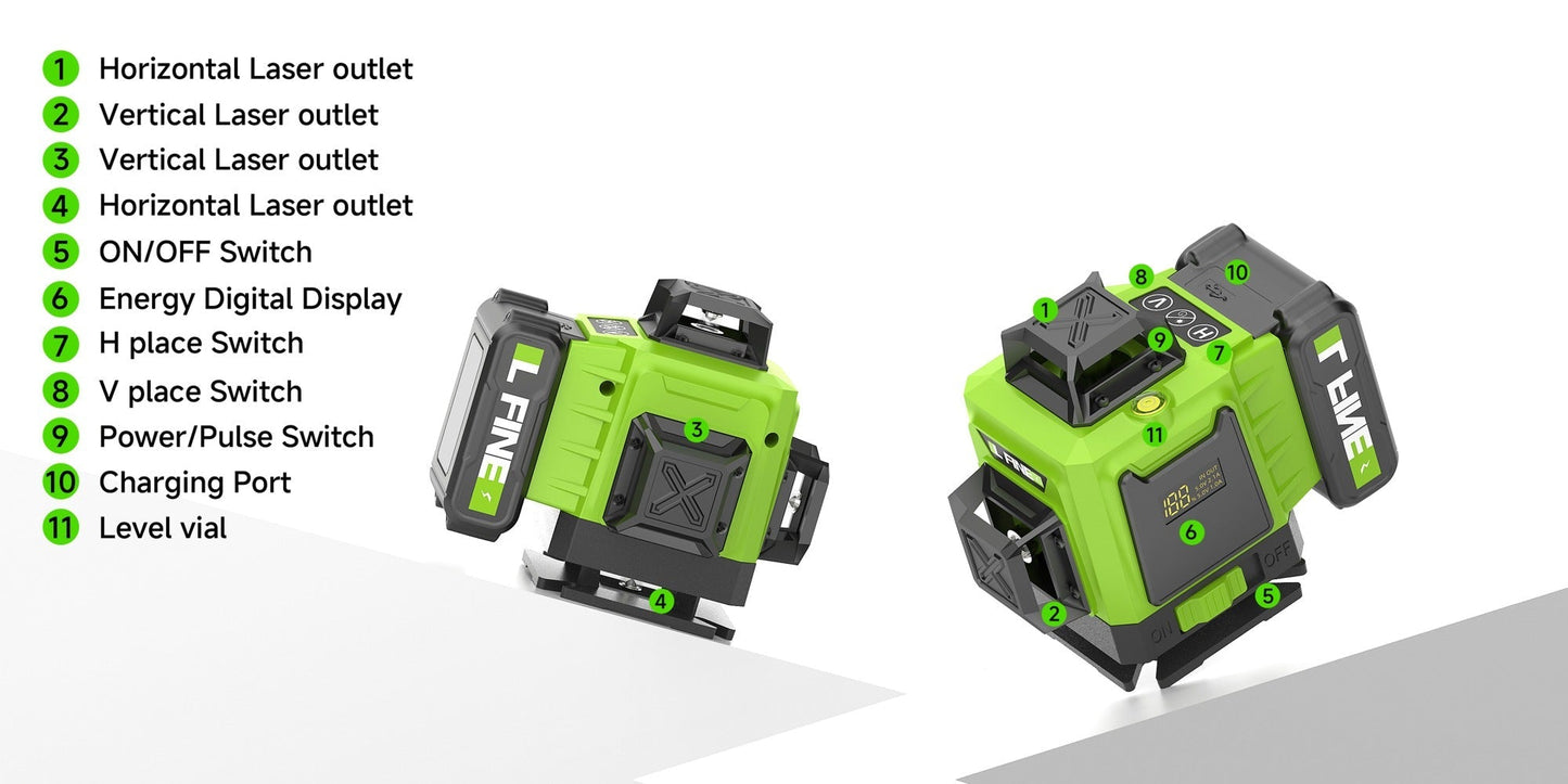 Laser Level 16 Line 4D Green Self-Leveling with Tripod 360 Degree Rotary Cross Line High for Entryways, Bedrooms and Living Spaces