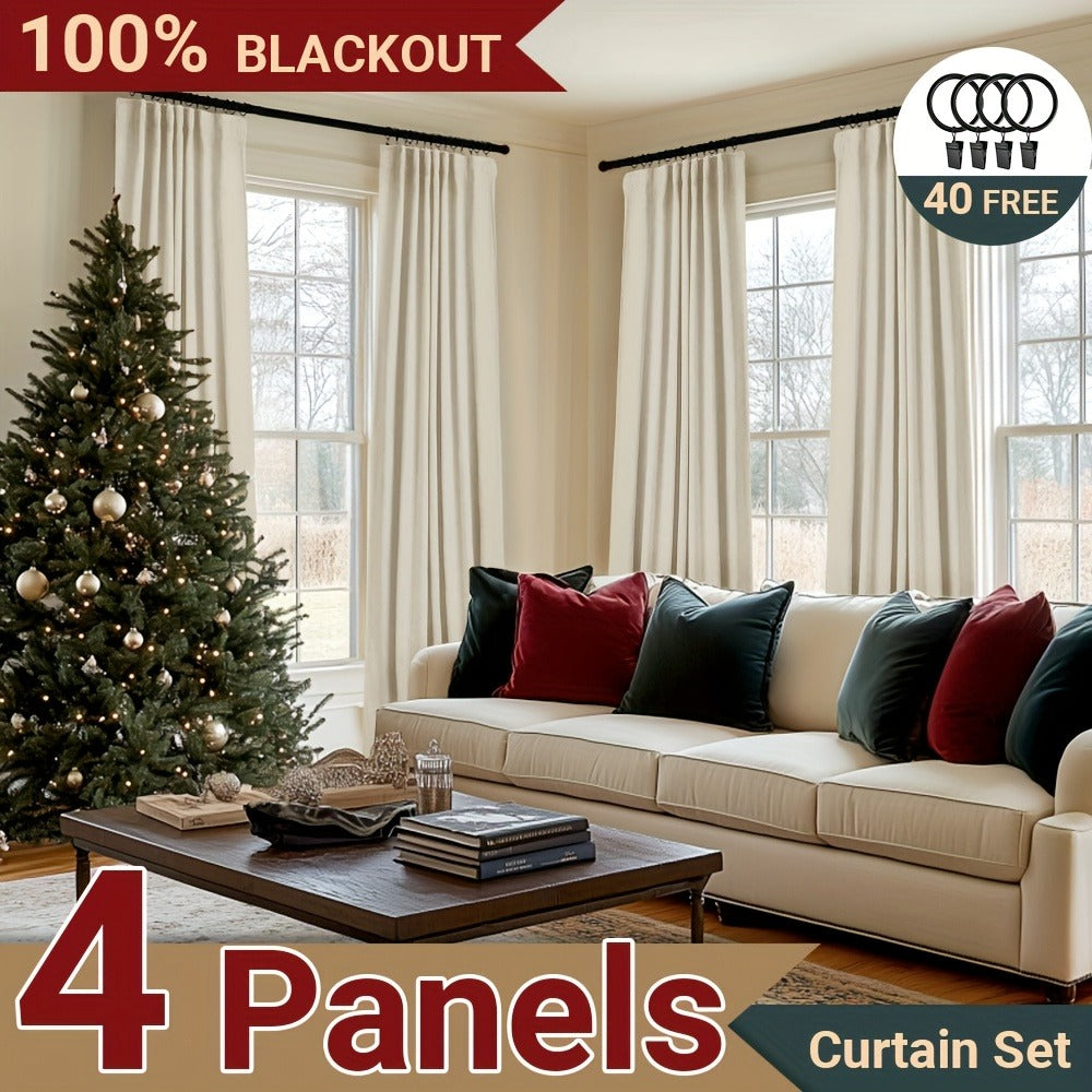 100% Blackout Curtains 4 Panels Faux Linen Textured Thermal Insulated Drapes – Room Darkening Window Curtains for Living Room Bedroom
