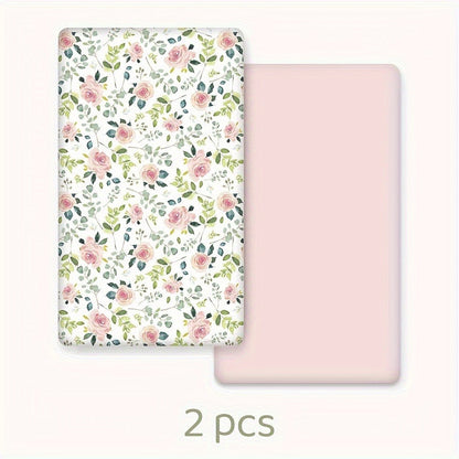 Two-Pack Printed Microfiber Fitted Sheets with Pink Flower, Whale or Deer Patterns for Portable and Home Mattresses