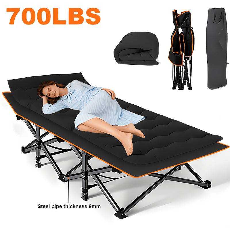 Padded Folding Camping Cot with Carry Bag in Black or Gray and Three Frame-Tube Checkout Options