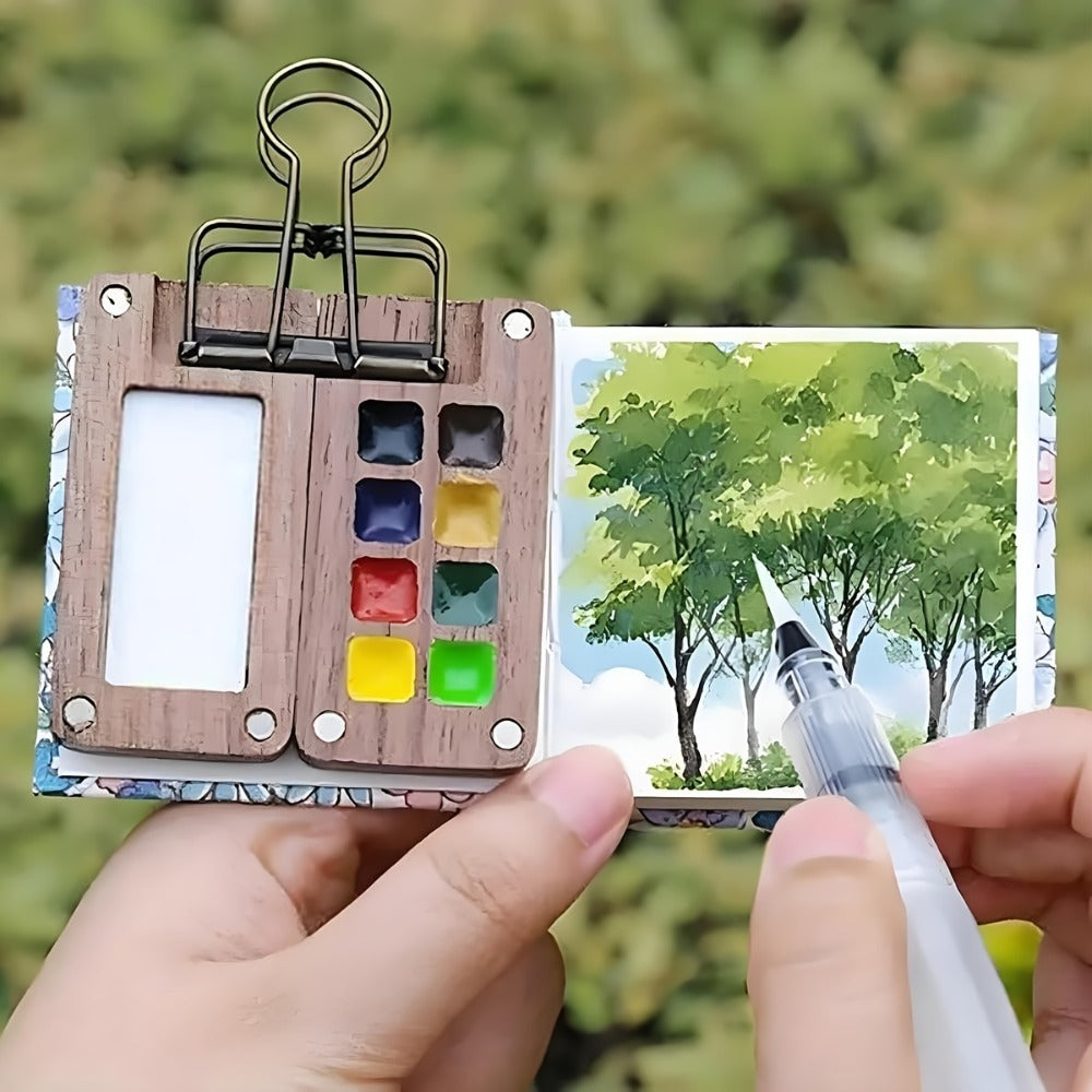 Portable Watercolor Paint Set 24 Colors with 15-Grid Palette 3 Brushes with the Listed Color, Size or Set Options for Everyday Use