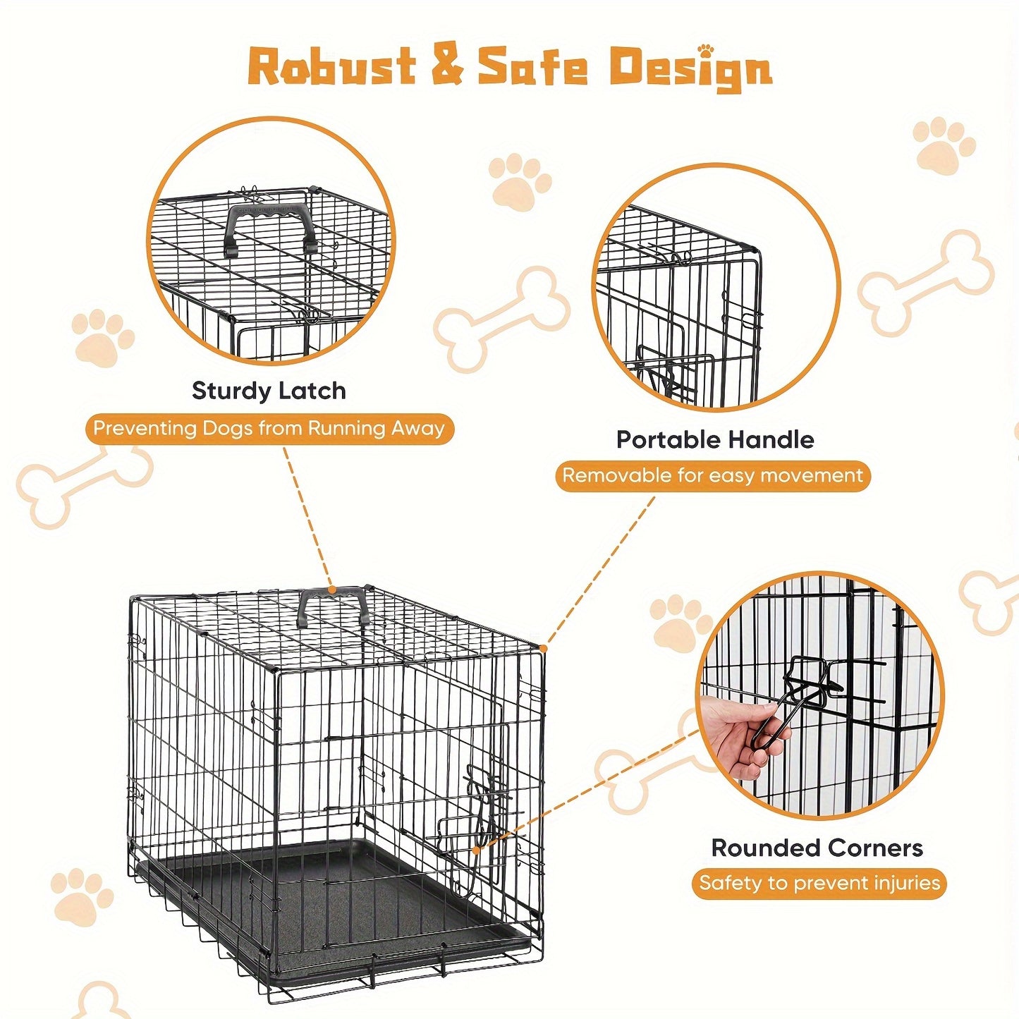 Dog Crate with Divider Panel & Double Door – Folding Metal Wire Dog Cage with Leak-Proof Tray, Indoor Outdoor Travel Pet Kennel