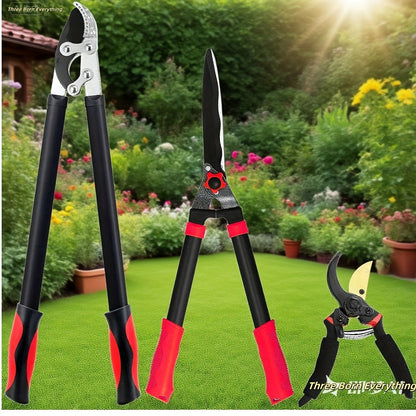 Garden Pruning Shears Set Loppers Hedge Shears & Hand Pruner Combo, Alloy Steel Branch Cutter Kit with Compound Action