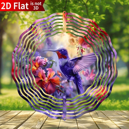 Hummingbird Wind Spinner for Garden – 10" Kinetic Metal Sculpture with Color-Changing Feathers, Wind-Powered 2D Flat Iron Art for Outdoor