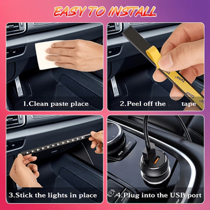 Four-Strip 48-LED RGB Car Interior Light Kit with App, Remote or USB and Remote Control Options