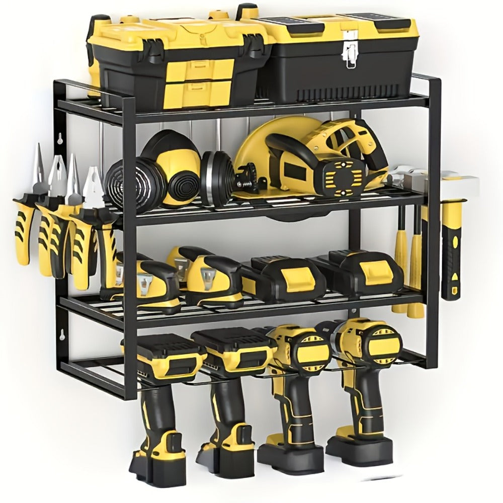 Wall Tool Storage Rack Metal Organizer - 4 Layer Cordless Drill Holder Clamp Bracket for Entryways, Bedrooms and Living Spaces