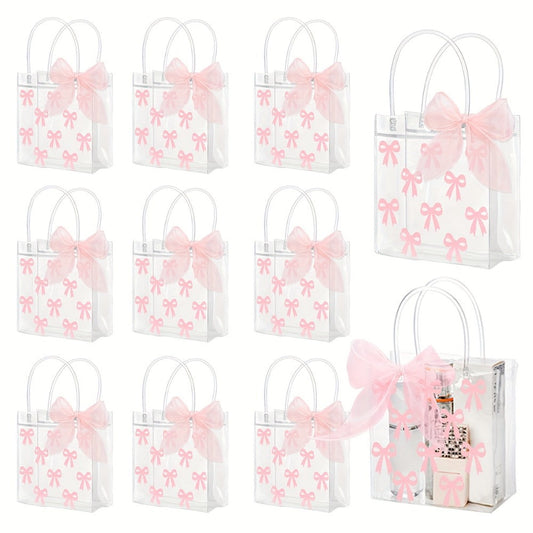 Clear PVC Gift Bags with Pink Bow & Ribbon 24-Pack Party Favor Tote Bags