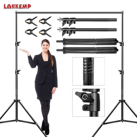 LANKEMP 6.6-Foot Square Photography Backdrop Stand Kit with Two Tripods, Four Crossbars, Clips and Carry Bag
