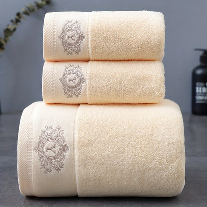 Embroidered Cotton Towel Set 3-Piece – 400g/㎡ Soft Absorbent Lint-Free Bath Towel Hand Towel Set for Home Spa Salon