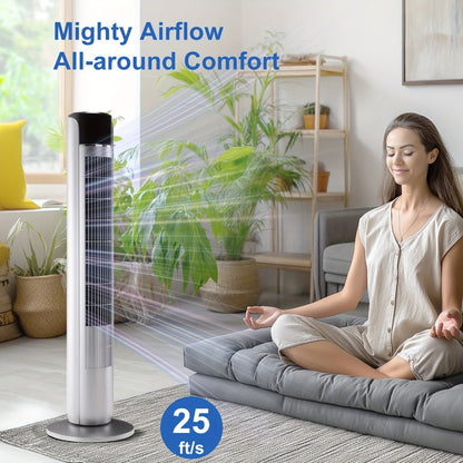36-Inch Floor-Standing Tower Fan with Remote Control, 9.84-Inch Base and Titanium Gray or Black Finish