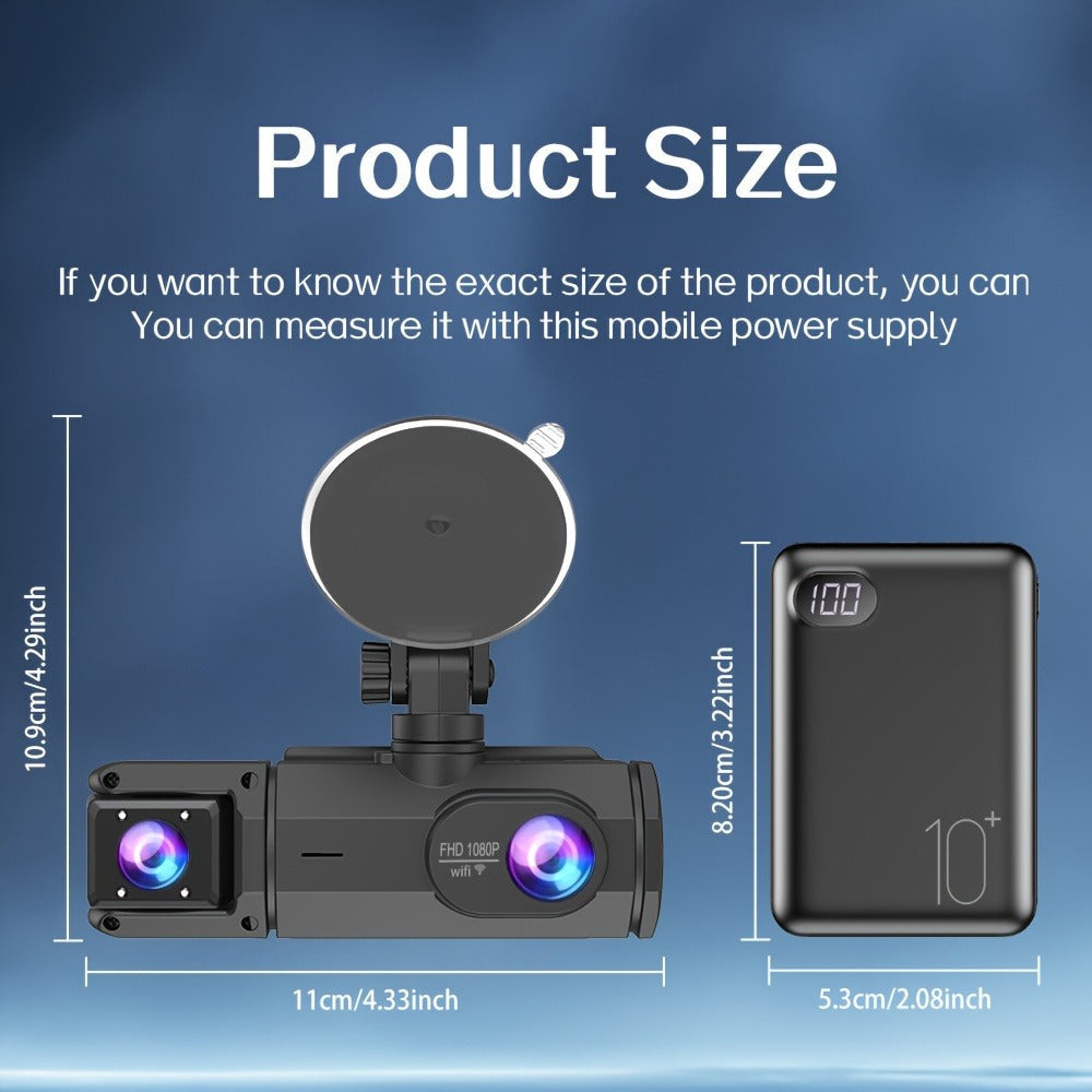 1080P-Labeled Dash Camera with Two- or Three-Lens Options, Screen and Optional WiFi or 32GB Card