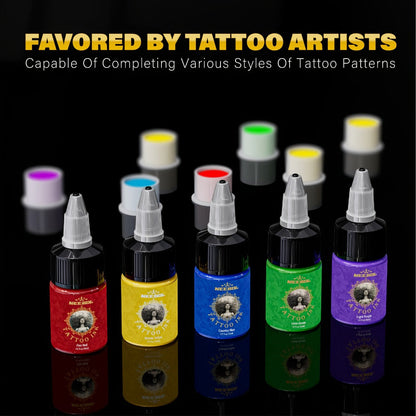 Tattoo Ink 14- or 21-Color Set with 0.5oz 15ml Bottles and Two Palette Choices for Color Selection