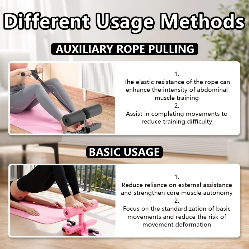 Portable Sit Up Bar with Resistance Bands – 3-Section Adjustable Ab Exercise Bar, Dual Suction Cup Floor Mount