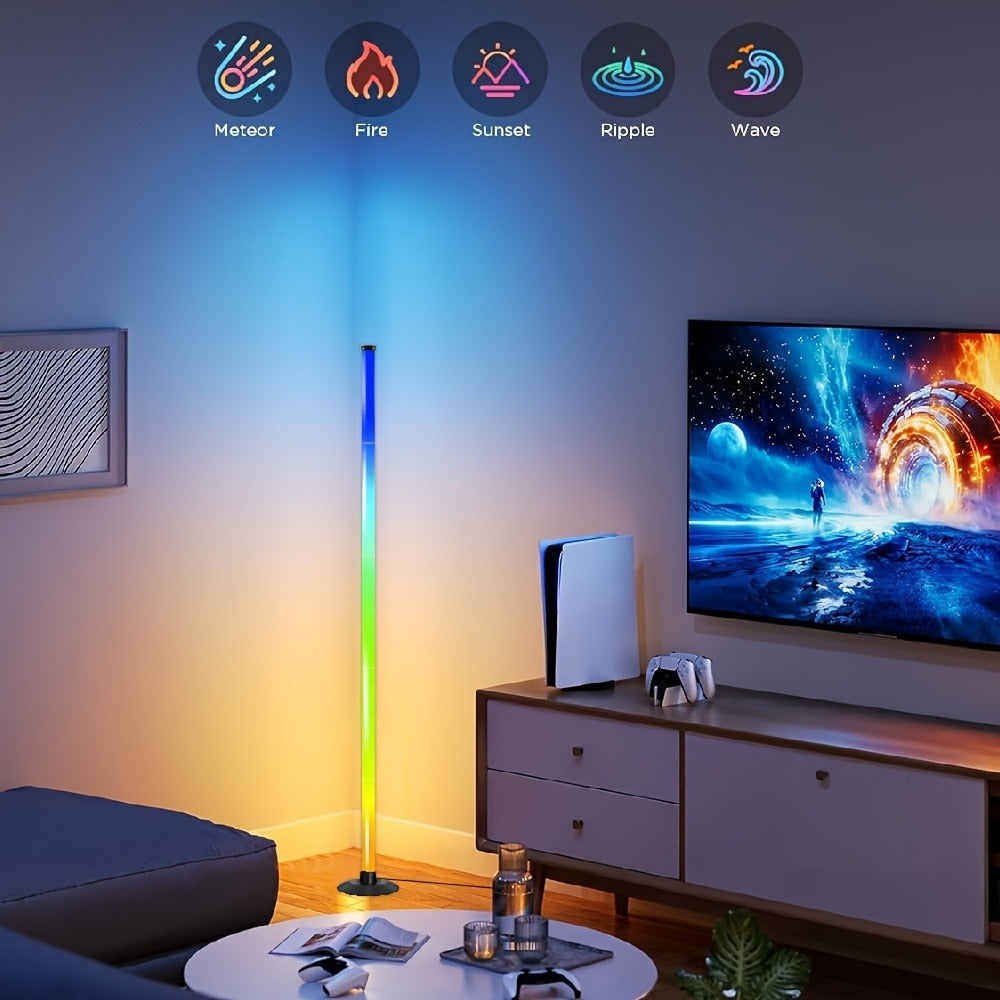 RGBICB Segmented Floor Light Bar with Gradient and Multicolor Modes, Round Base, App and Remote Controls, and One- or Two-Lamp Options