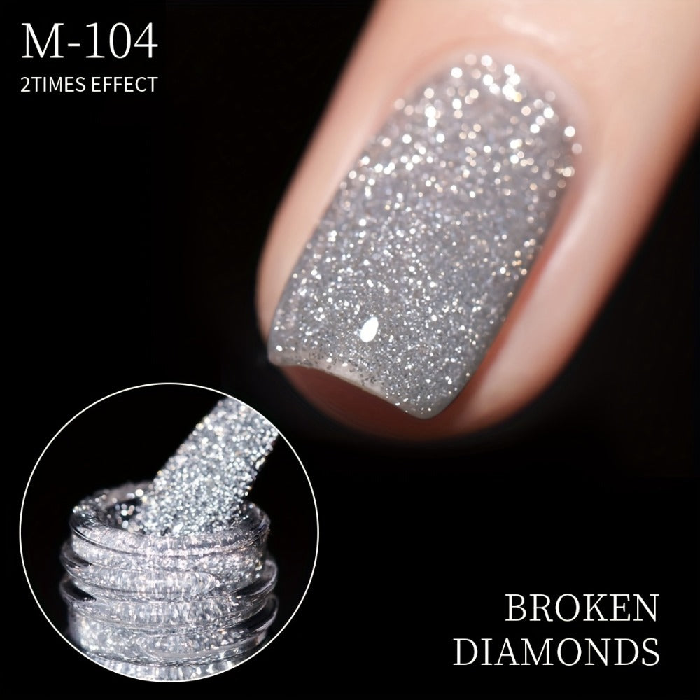 Gel Nail Polish 5-Color Broken-Stone Glitter Set in 0.51oz Bottles with Sparkling Finish and UV/LED Soak-Off Cure