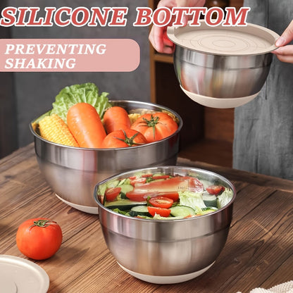 Nested Mixing Bowl Set with Khaki, Black or Mixed-Color Lids, Grater Inserts and Prep Tools