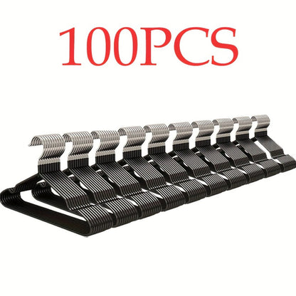 High-Manganese-Steel Clothes Hangers in 30, 50 or 100-Piece Black Packs with Coated Shoulder and Lower Bars