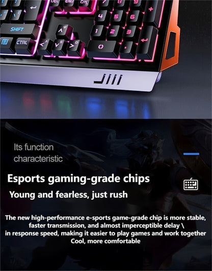 Gaming Keyboard Wired 104 Keys Full Metal Panel – LED Color Backlight, Multimedia Knob, Faux Mechanical Feel, USB