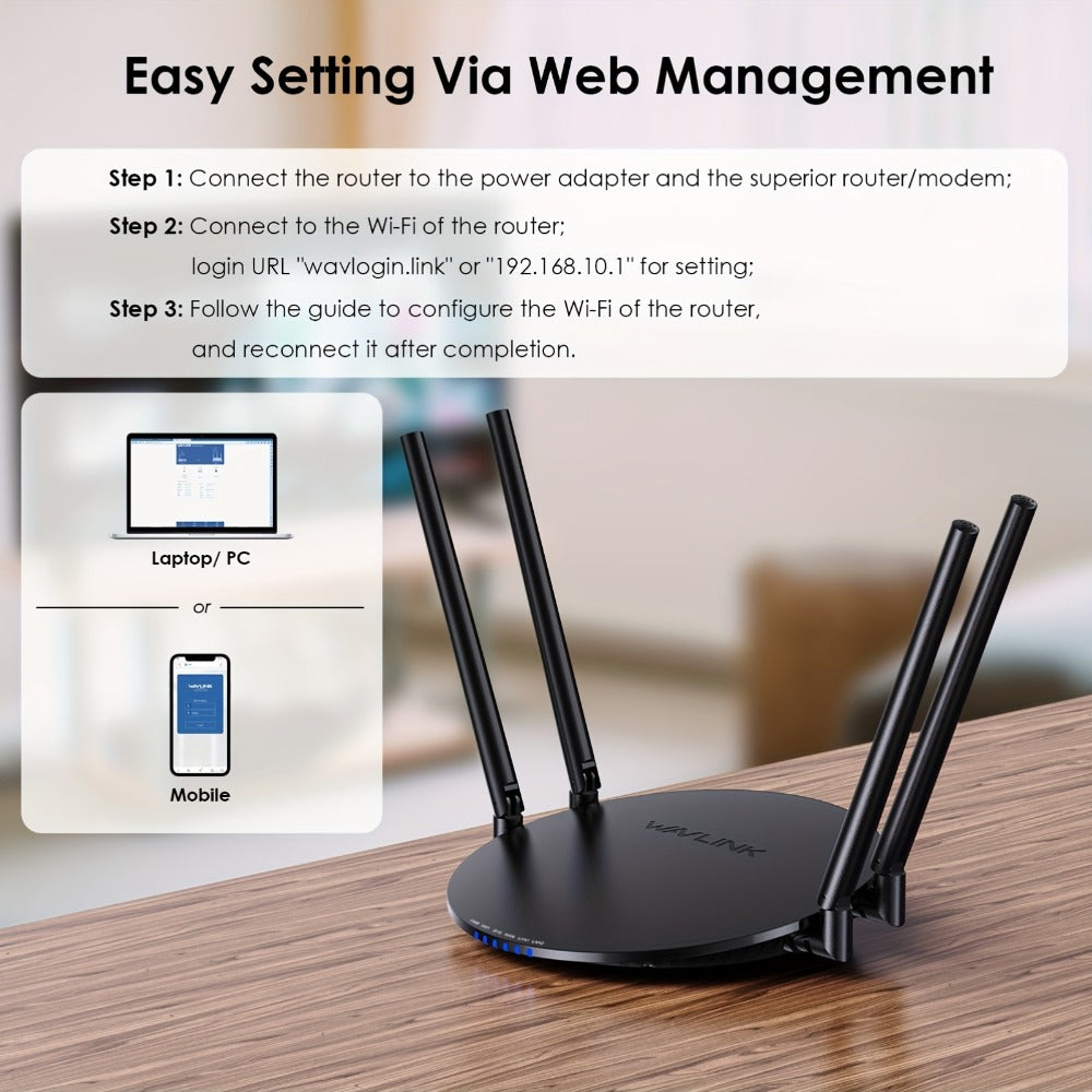 WAVLINK AC1200 WiFi Router 3-in-1 Dual Band 1200Mbps - 4x5dBi Antennas, Gigabit WAN LAN, Router Access Point Repeater Mode