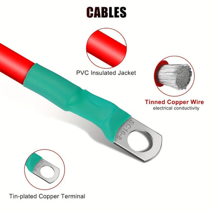 6AWG Battery Inverter Cables – 6-Pack 12-Inch Pure Copper Red & Black Cables with 5/16" Tinned Copper Lugs, PVC Insulated for Car, Truck