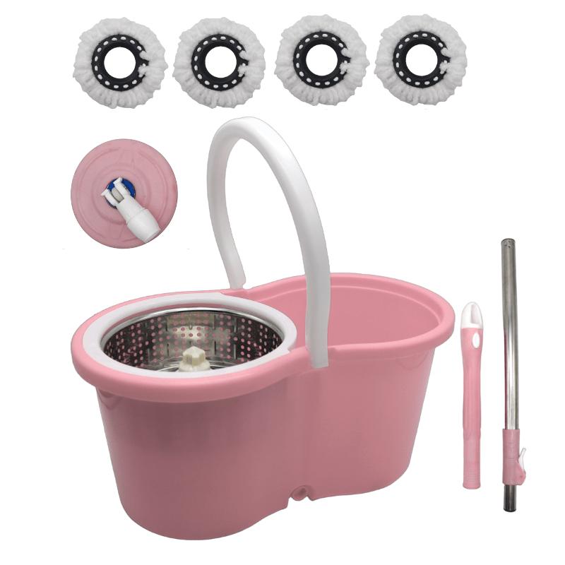 360 Spin Mop and Bucket Set with Wringer – Stainless Steel Extended Handle Spinning Mop Bucket System with Microfiber Mop Refills