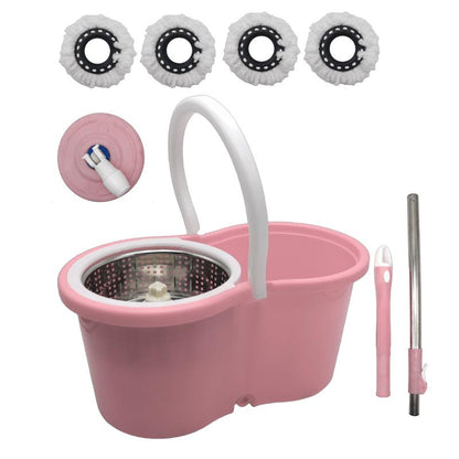 360 Spin Mop and Bucket Set with Wringer – Stainless Steel Extended Handle Spinning Mop Bucket System with Microfiber Mop Refills