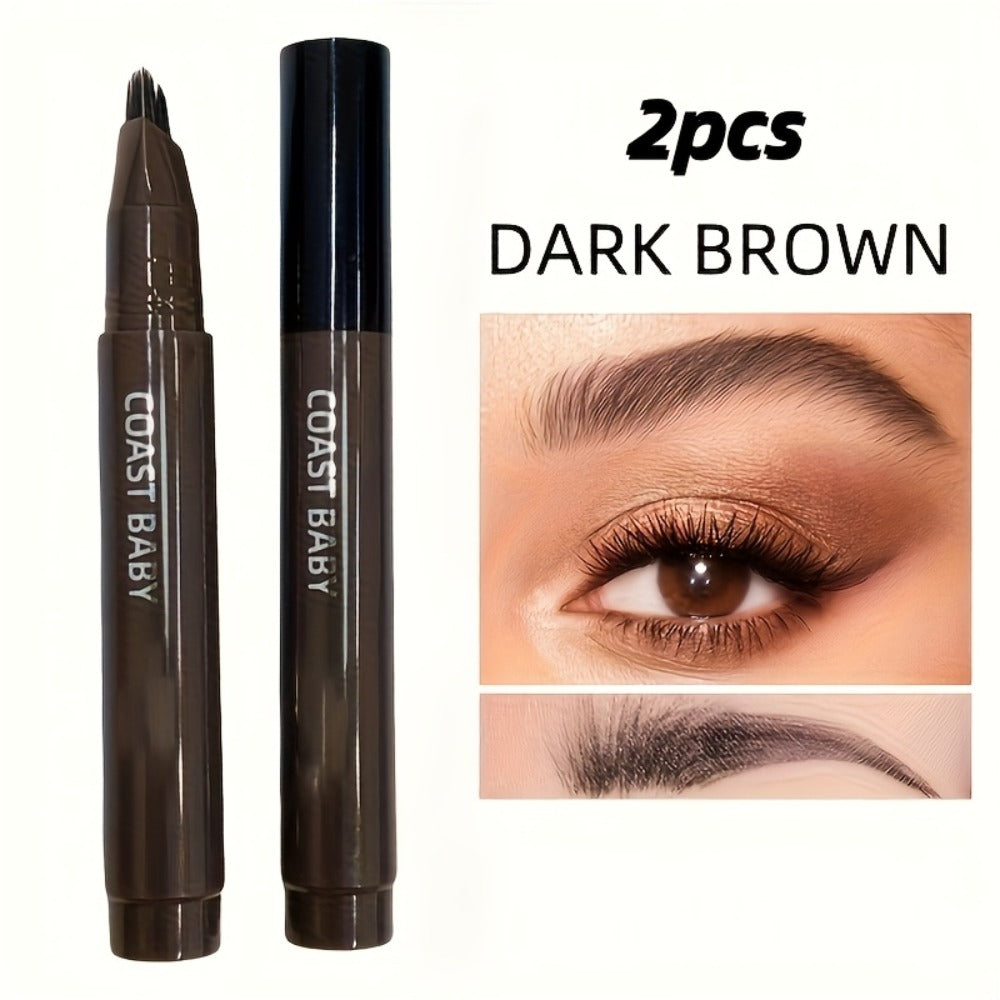 Two-Pack Multi-Fork Tip Eyebrow Pens with Capped Bodies, Approx. 11.3 cm Length and Four Color Label Options