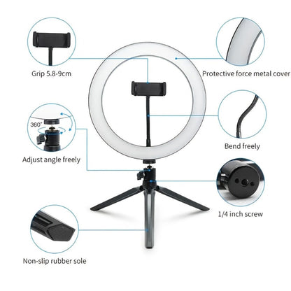 10- or 18-Inch Ring Light with Cable Power, Adjustable Brightness and Desktop or Floor Stand Options
