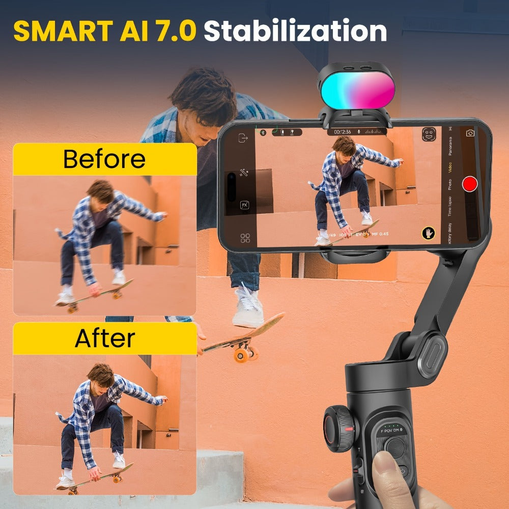 3-Axis Gimbal Stabilizer for Smartphone iPhone Samsung Android Ultra Foldable Portable Vlogging for an Everyday Personal Care Routine