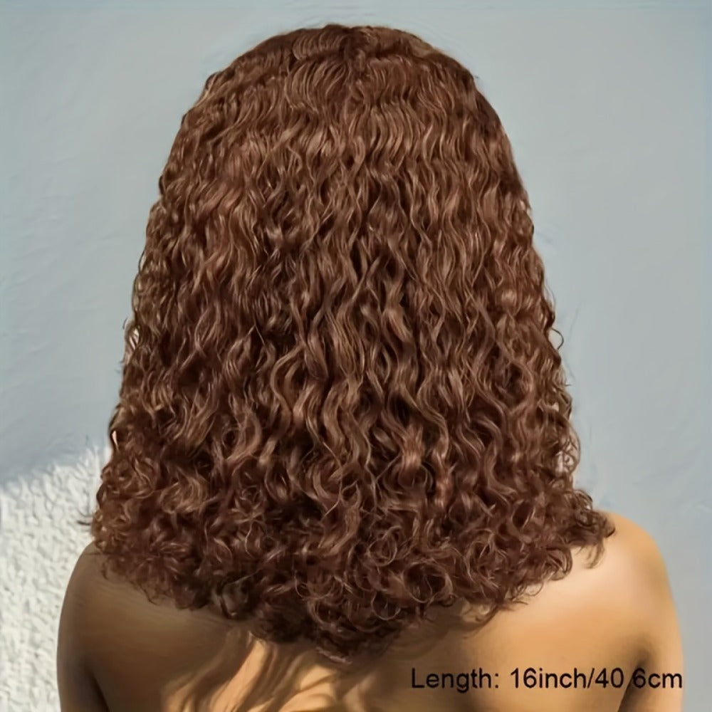 4x4 HD Lace Closure Curly Bob Wig Reddish Brown #33 Human Hair Pre-Plucked Glueless Short Bob with Baby Hair 20 Inch Warm Auburn Color Wig
