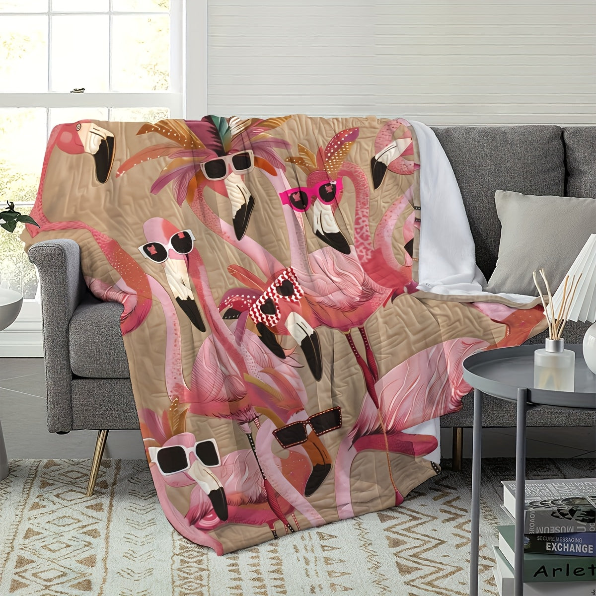Flamingo Print Flannel Throw Blanket 250-300GSM Soft