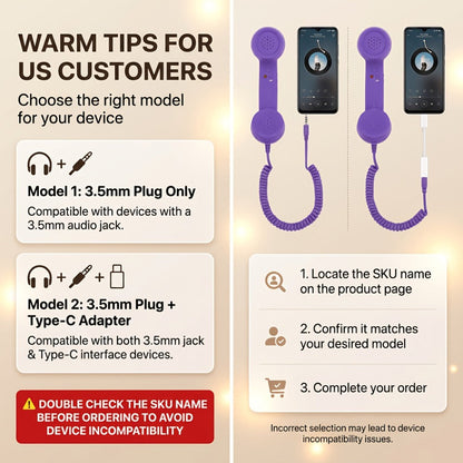 Retro Phone Handset for Smartphone Tablet & Computer, Hands-Free Calling, Volume Control, Clear Sound