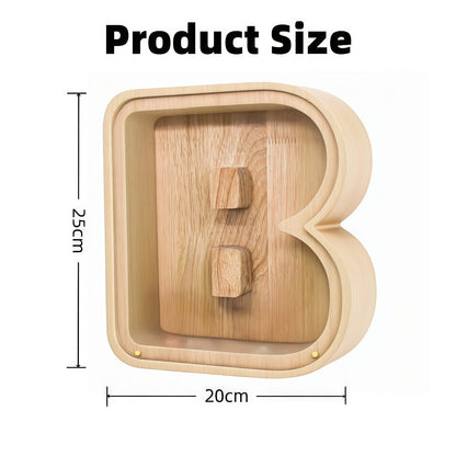 Alphabet Letter Piggy Bank A-Z Wooden Coin Bank Large Capacity Transparent – Personalized Savings Box for Kids | Back to School