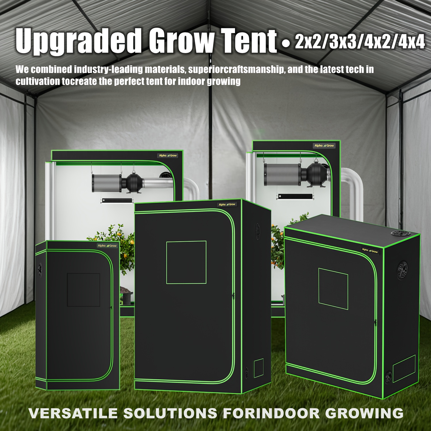 ALPHAGROW Grow Tent Greenhouse Portable 2X2/3X3/4X2/4X4 Ft High Reflective 1680D Mylar Canvas for Garden, Patio and Yard Use