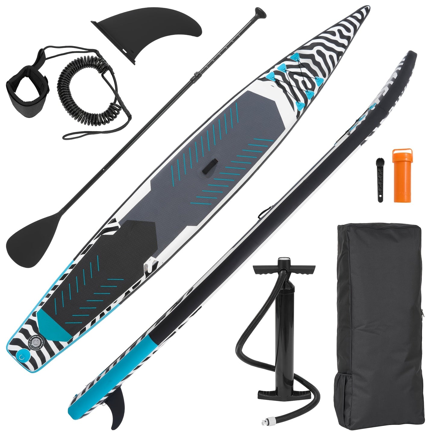 14ft Inflatable Racing Paddle Board SUP with Pump Adjustable Paddle & Backpack – 3D Non-Slip EVA Deck Ultra-Lightweight 23lbs Touring Stand