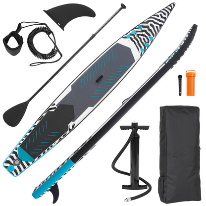 14ft Inflatable Racing Paddle Board SUP with Pump Adjustable Paddle & Backpack – 3D Non-Slip EVA Deck Ultra-Lightweight 23lbs Touring Stand