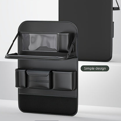 Seatback Car Organizer with Fold-Down Tray, Cup Recesses, Tissue Opening and One- or Two-Piece Packs
